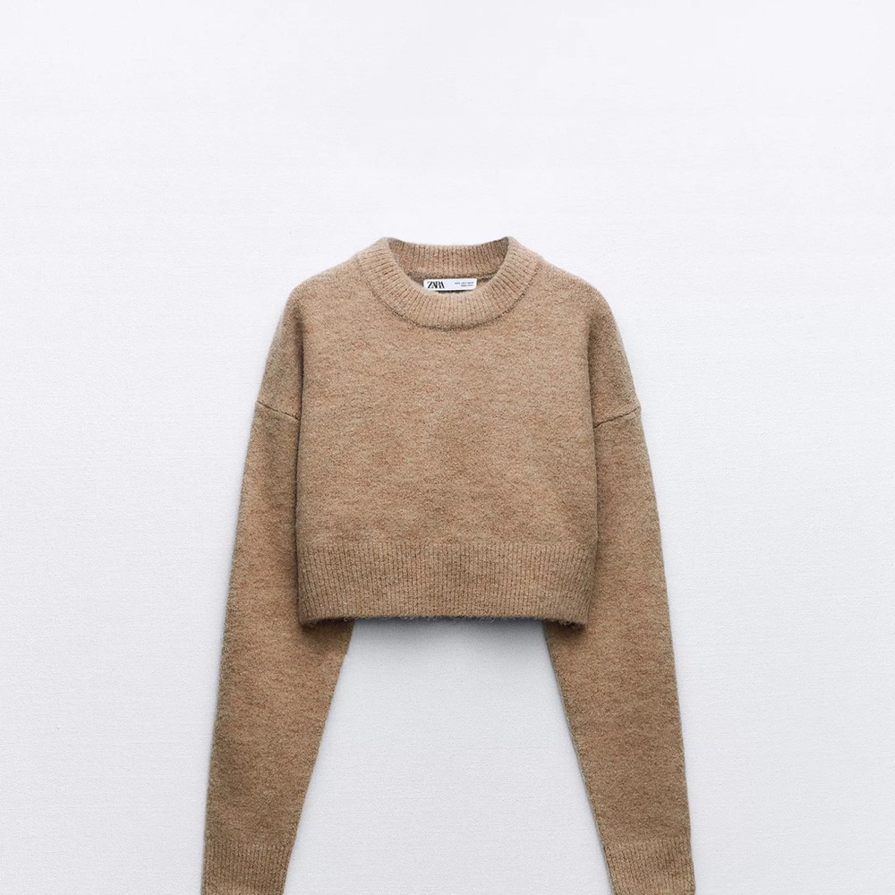Zara Camel Cropped Knit Sweater sz M